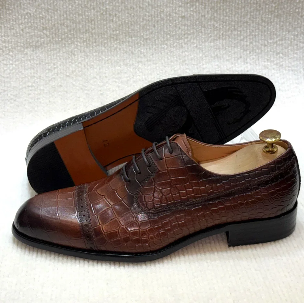 Luxe handgemaakte lederen herenschoenen Klassieke Cap Toe Oxfords Veterschoenen Formeel Zakelijk Bruiloft Kantoorschoenen