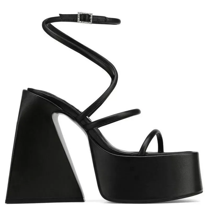 Женские сандалии в стиле панк, босоножки на высоком блочном каблуке и толстой подошве, Новая женская обувь для ночного клуба, узкий ремешок, 2024