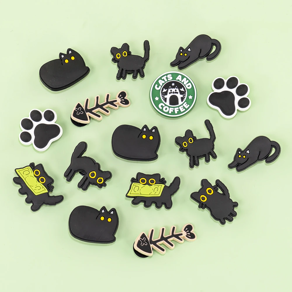 1/9pcs PVC Black Cat Shoe Charms for Kids Women Men Cat's Paw Shoe Decorations Pins for Clog Buckles Sandals Accessories