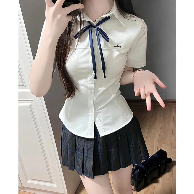 Camisa original de manga corta para mujer, corte ajustado, estilo uniforme Jk, estilo universitario de verano, calidad estética, producción china