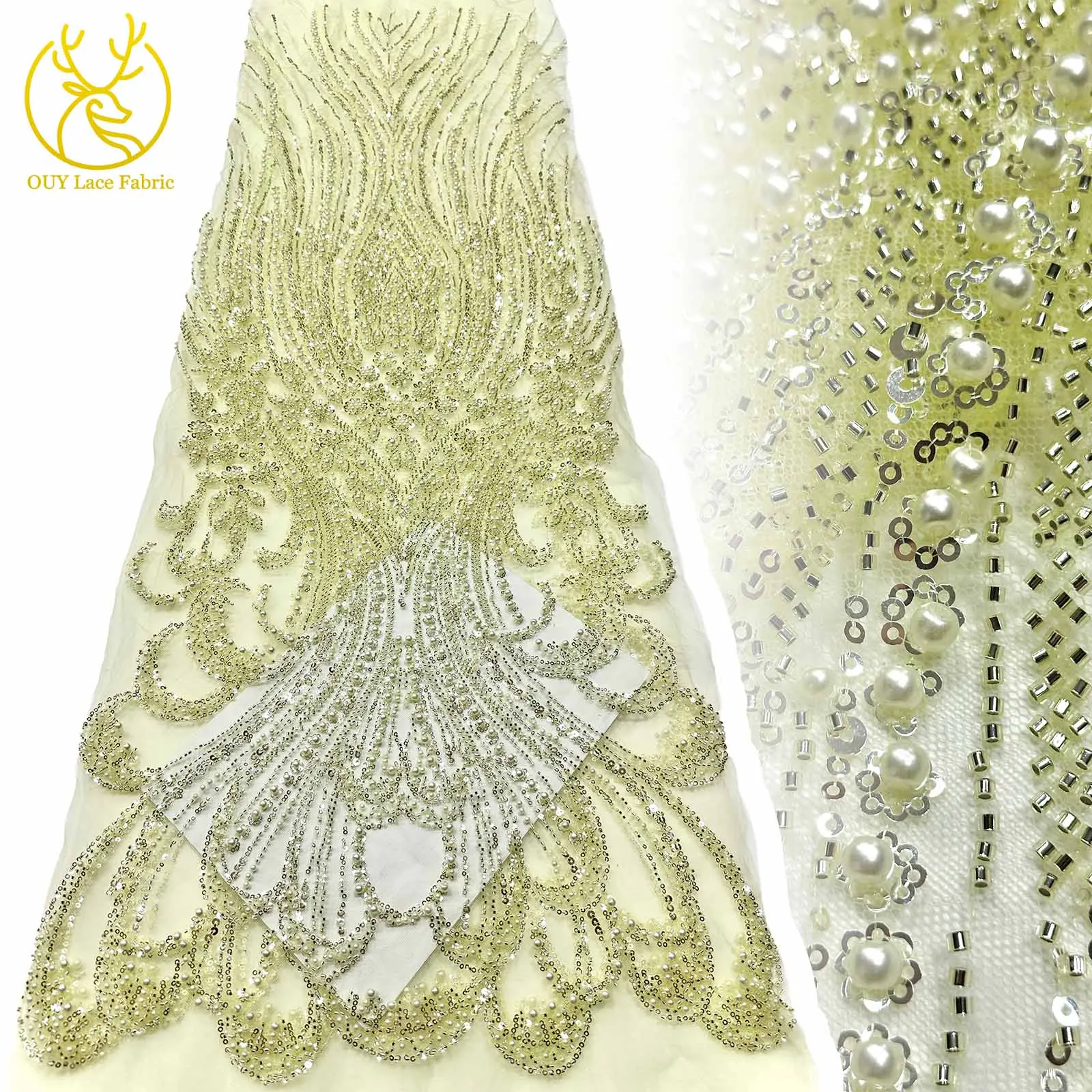

5 Yards Of The Latest French Tulle Beaded Lace Fabric 2025 Luxury African Mesh Sequin Fabric For Women's Wedding Dress Material