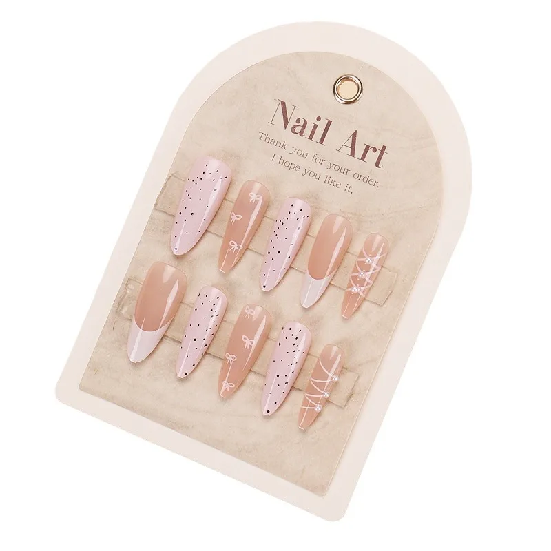 

Wearing long nail contrasting color French white edge nail art piece Finished sweet and cool wind fake nail patch