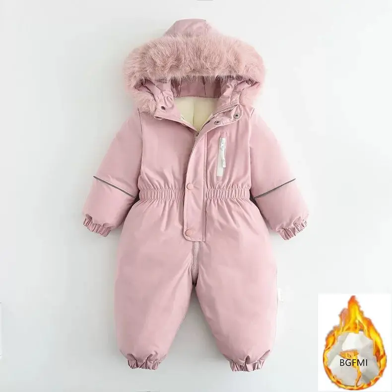 2026 Winter New Pink Warm and Thick Boys and Girls Ski Velvet Lining Clothes Jumpsuit  Children's Clothing Jumpsuit 1-5Y Parka