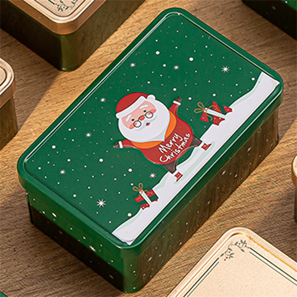 Christmas Rectangle Tinplate Empty Box Cookie Candy Box Santa Claus Gift Boxes Jewelry Storage Can Holiday Wedding Party Decor