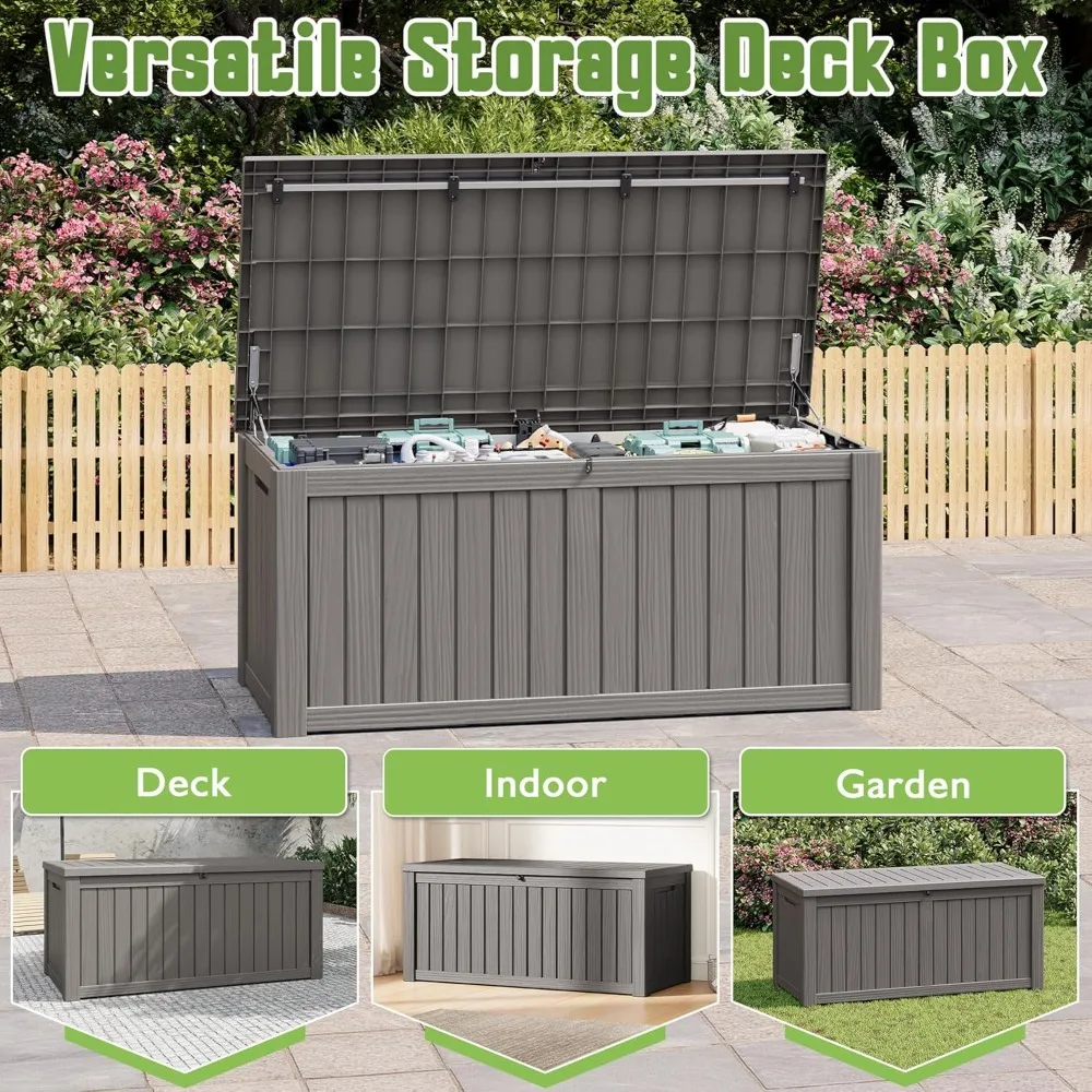 Outdoor Storage Box, 150 Gallon Deck Box with Lockable Lid, Waterproof Resin Storage Bin, Customized