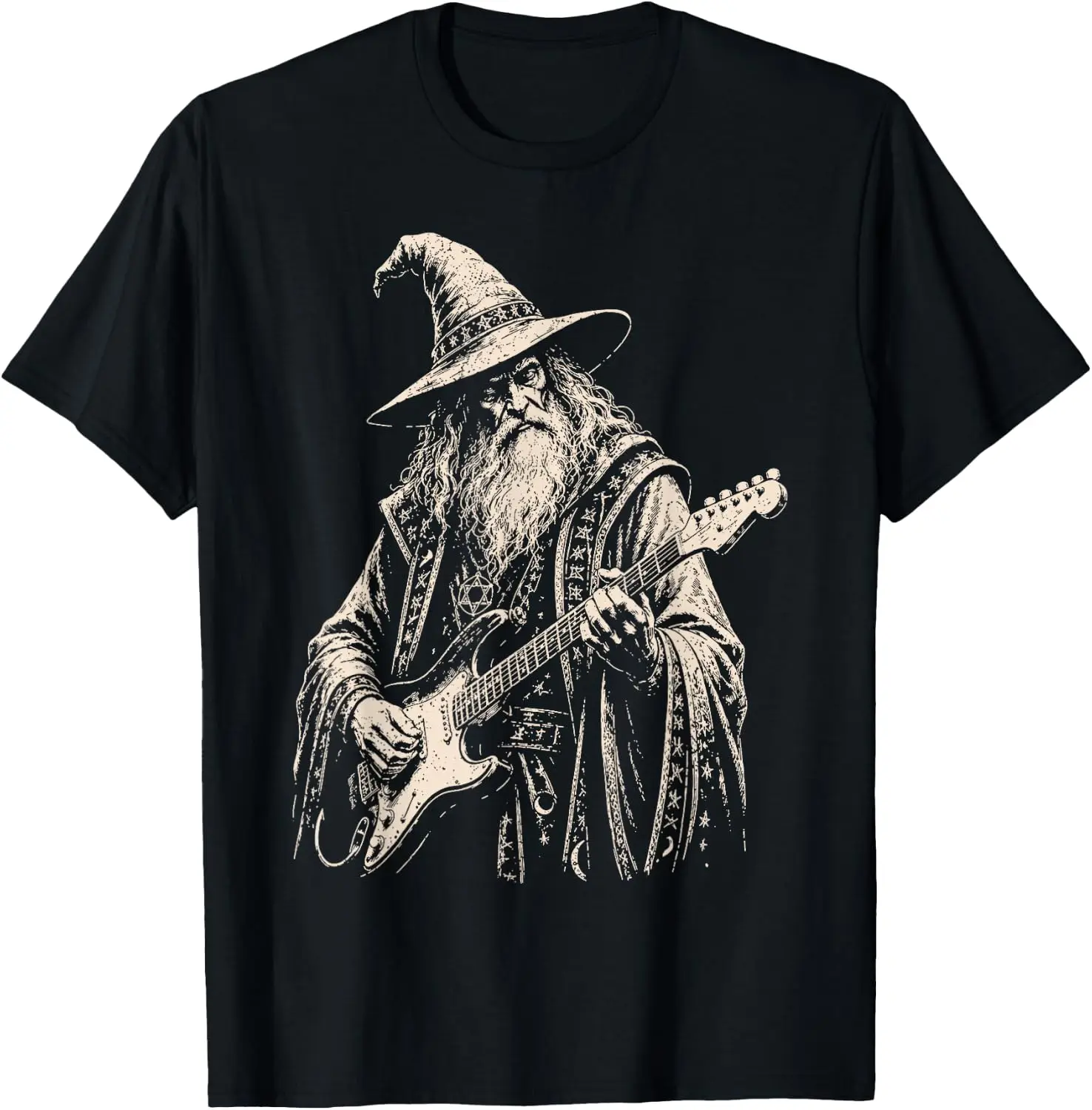 Electric Guitar Wizard Rock Star Fantasy Guitarist Meme T-Shirt Unisex Fashion Printed T‑Shirt for Men Women, 100% Cotton Crew Neck Soft Lightweight Anti‑Pilling Tees,fashion printed t‑shirt, unisex graphic tee, , casual gift t‑shirt