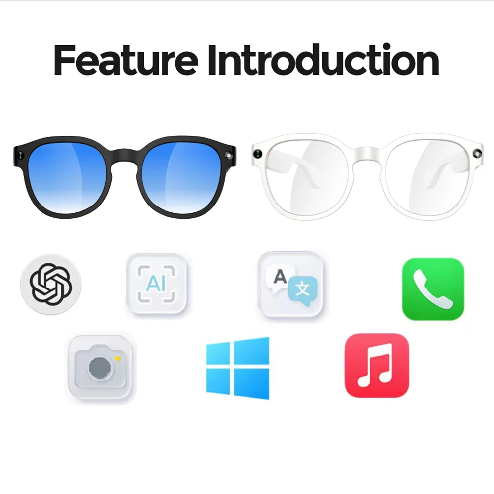 AI Intelligent Glasses Translation AI Chat Bluetooth5.0 1080P Camera Sunglasses 5MP ChatGPT Voice Assistant Music Travel Gifts