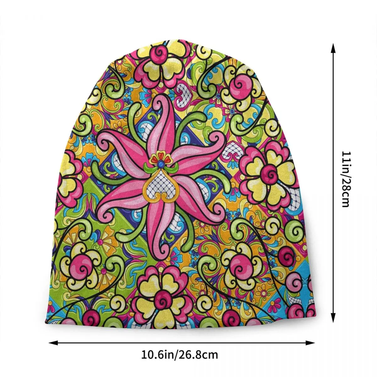 Mexican Talavera Flowers Mosaic Pattern++ Skullies Beanies Caps Unisex Winter Warm Knitted Hat Bonnet Hats Outdoor Ski Cap