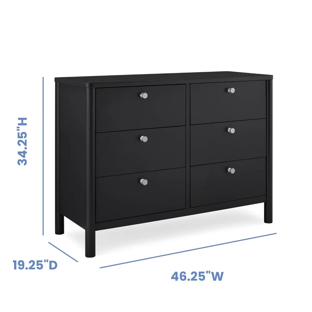 6 Drawer Dresser with Interlocking Drawers (Includes 3 Sets of Knobs – Choose From Natural, Brushed Nickel ), Vanity Desk