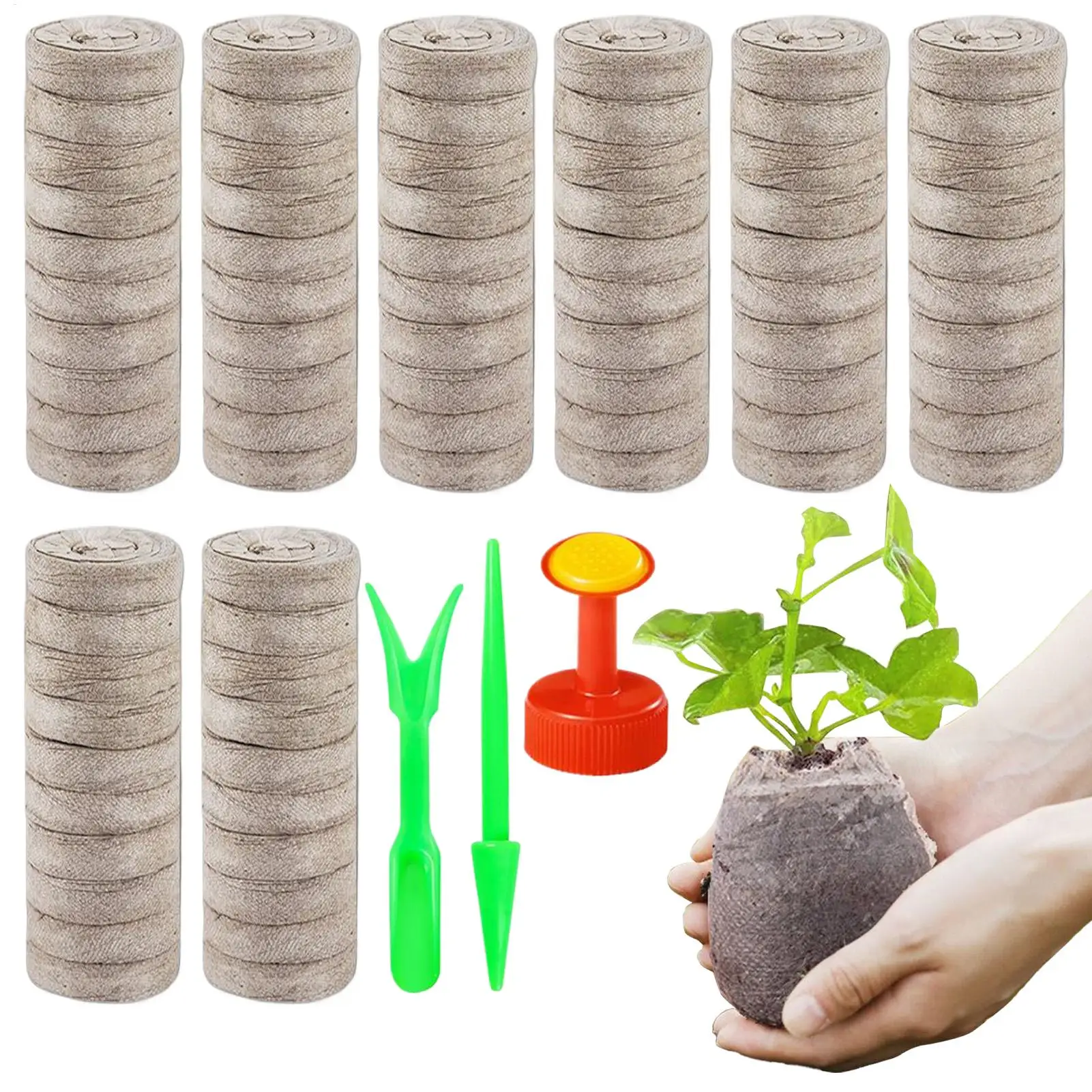 Discos de Tierra para Semillas Jiffy Peat, 100 Unidades, Macetas Expandibles para Cultivo Interior y Exterior de Vegetales, Flores y Plantas