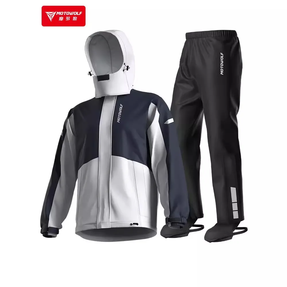 Men Motorcycle Rainsuit Parkas Women Motorcycle Raincoat Windproof Reflective Waterproof Jacket Pants Shoes Cover Pocket Hat