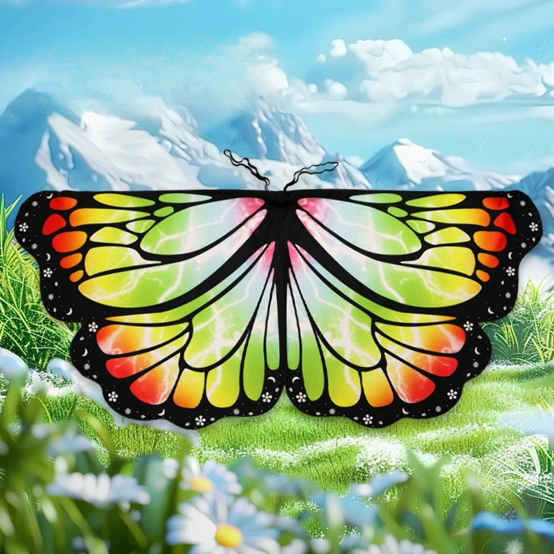 Halloween crianças asas de borboleta capa gradiente impressão colorida capa palco desempenho adereços trajes xale