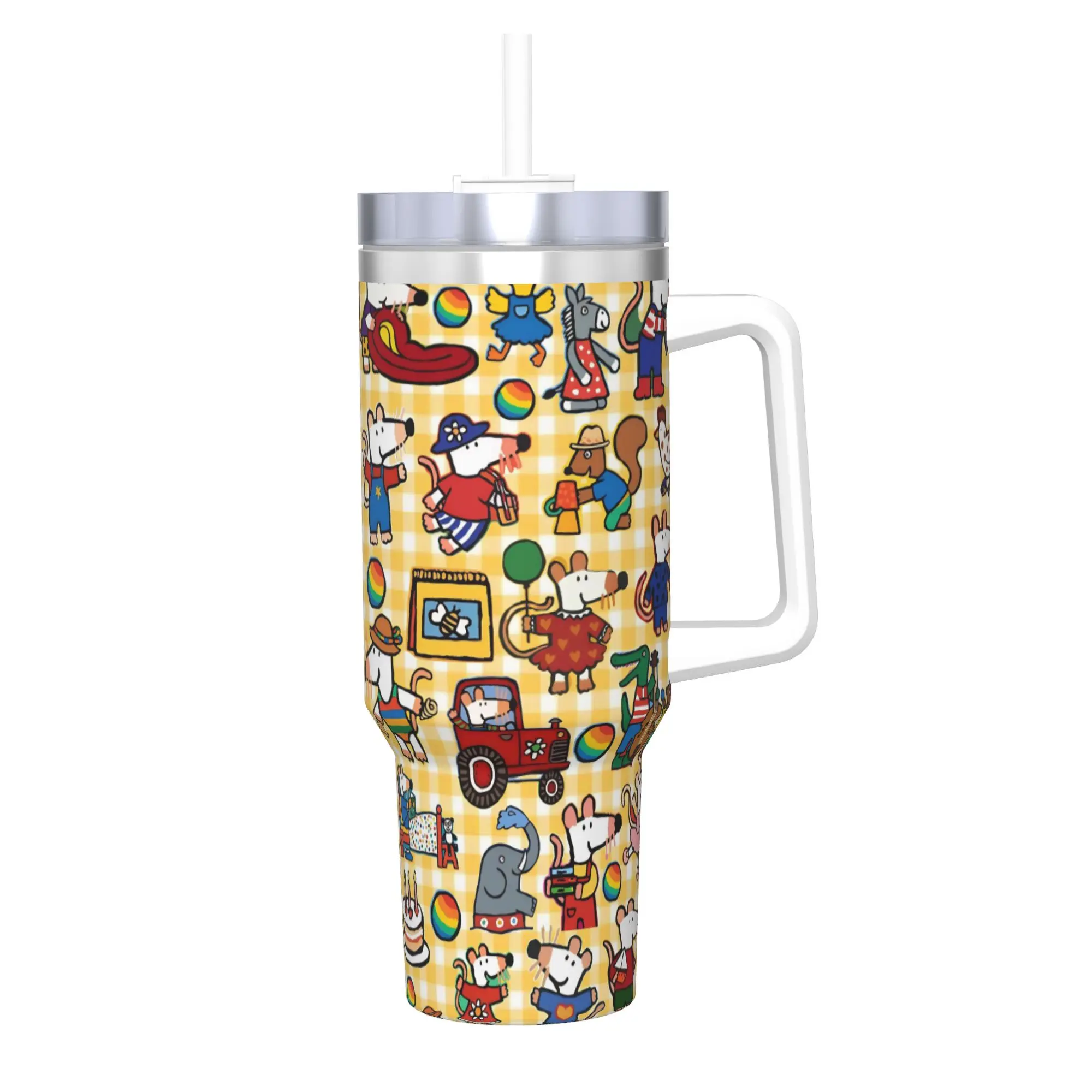Maisy Mouse Tumbler With Straw  Stainless Steel Mug Double Wall Vacuum Insulated for Cold Or Hot 40oz