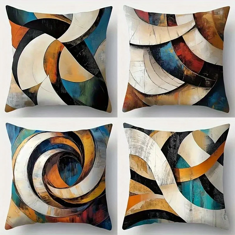 4Pcs Abstract Geometric Pillow Covers 45x45cm Double-sided Printed Cushion Cases Modern Art Home Decor Throw Pillows No Insert