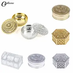 Mini Plastic Hollow Gold Foil Cake Candy Box Wedding Favor Marriage Baby Shower Gift Treat Box Packaging Party Event Supply