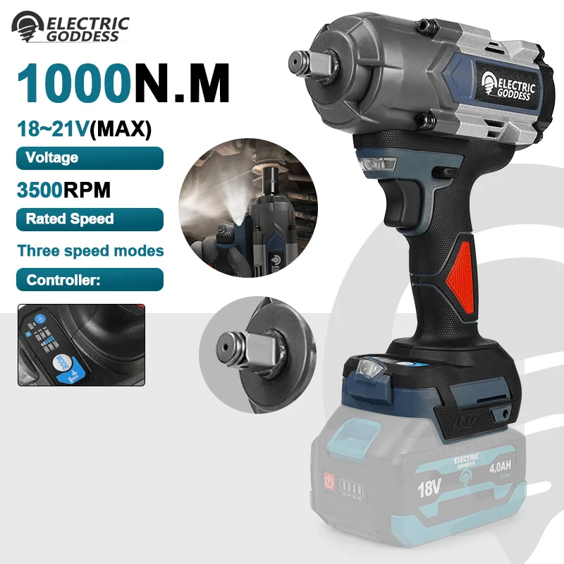 

Electric Goddess Brushless Motor Electric Impact Wrench 1000N.M Torque Cordless Power Tool For Makita 18V Battery ﻿