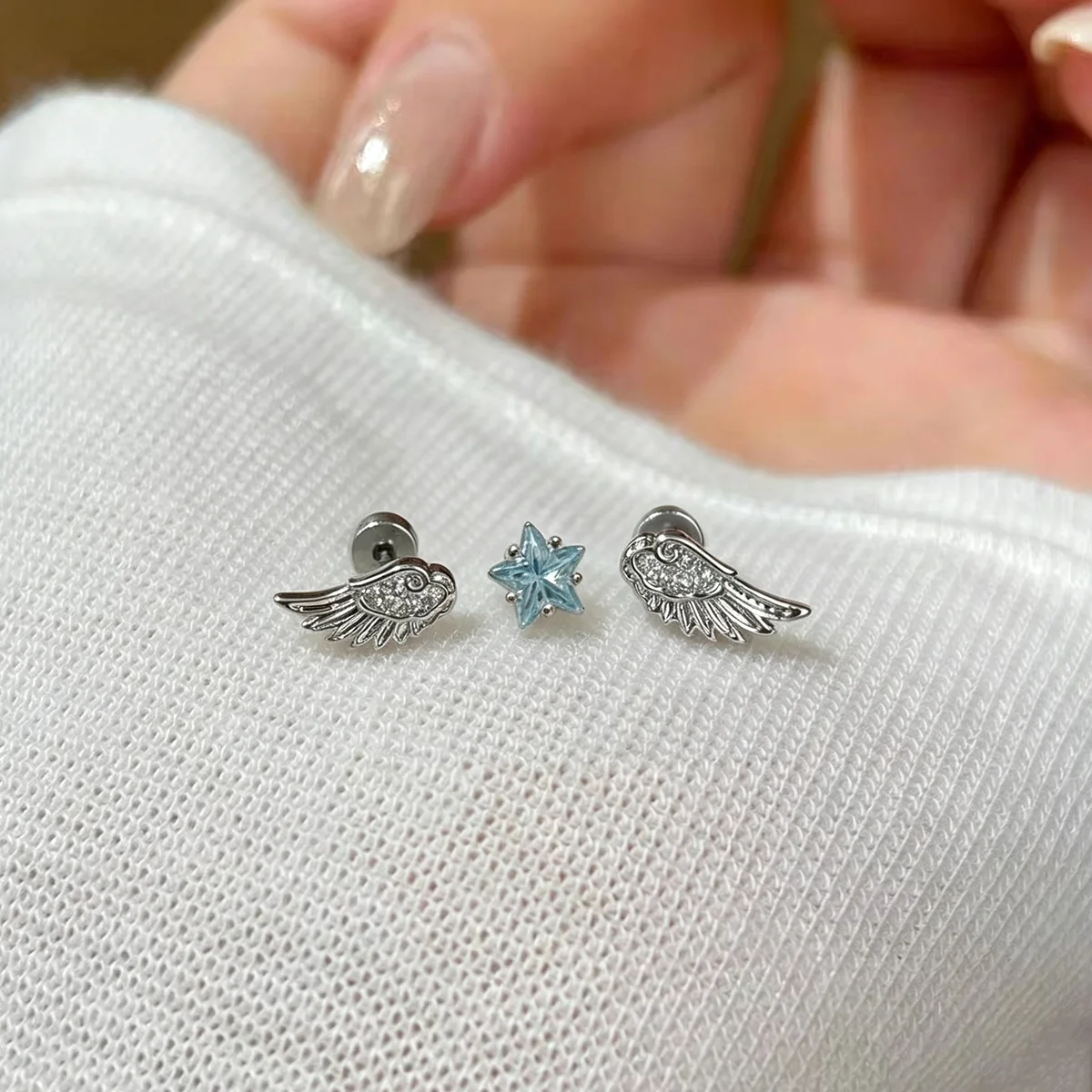 3Pcs/Set Unique Personality Angel Wings Stars Stud Earrings for Women Exquisite Shiny Zircon Piercing Earrings Y2K Jewelry Gifts