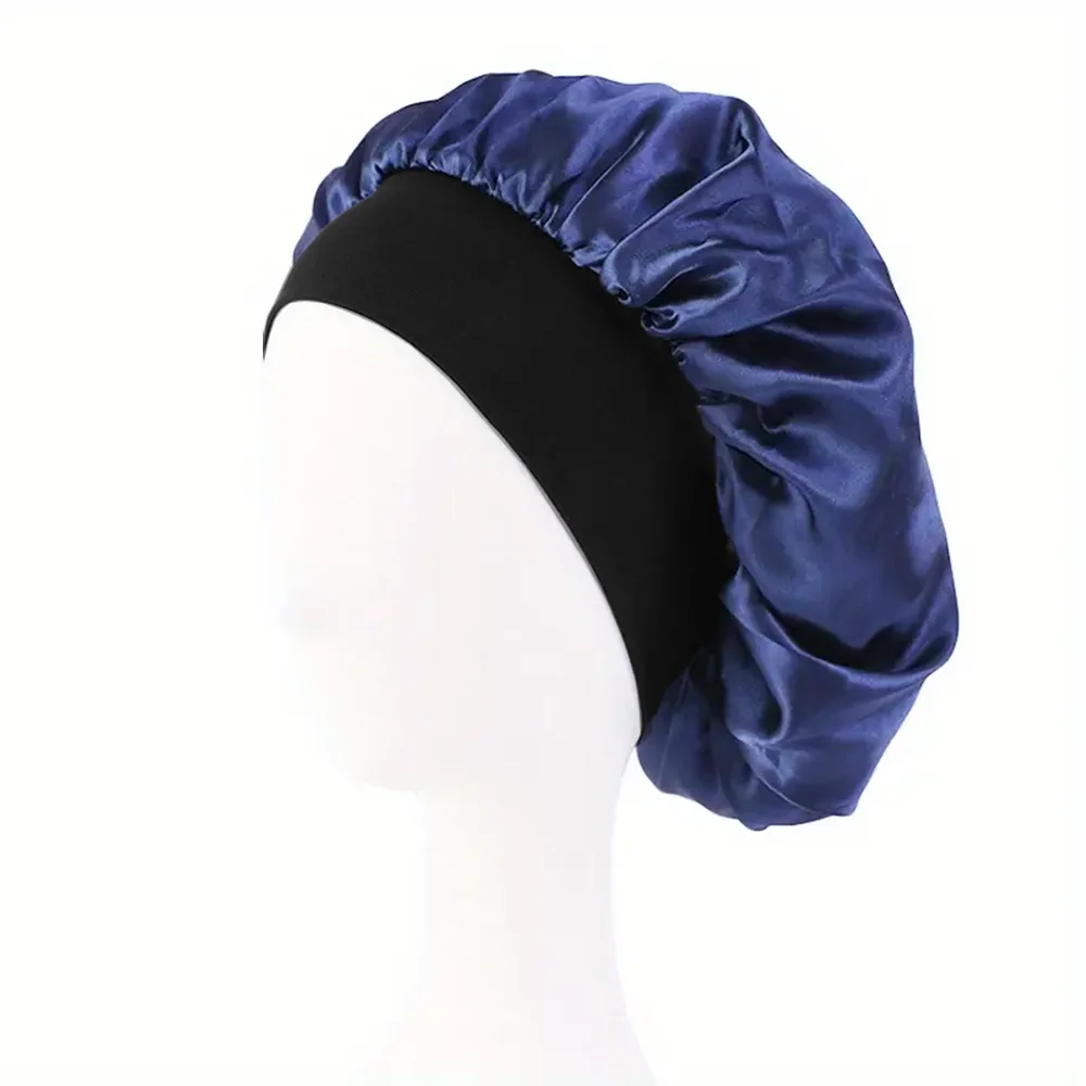 Wide Elastic Band Satin Bonnet Silky Sleep Cap For Women Curly Natural Hair Night Hair Protection Anti Frizz Hair Wrap