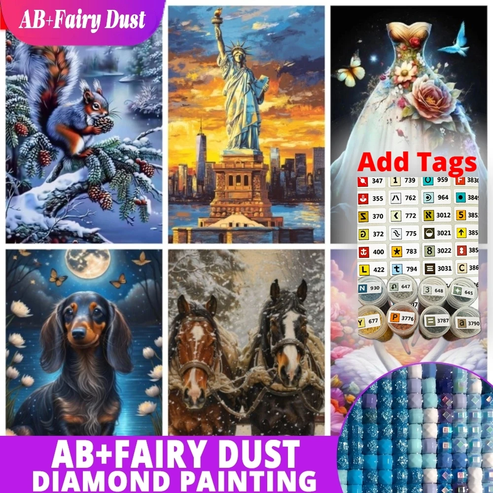 

Fairy Dust AB Comes with DMC stickers Statue of Liberty 5D DIY Diamond Painting Landscape Animal Dog Rhinestone Picture Flower E