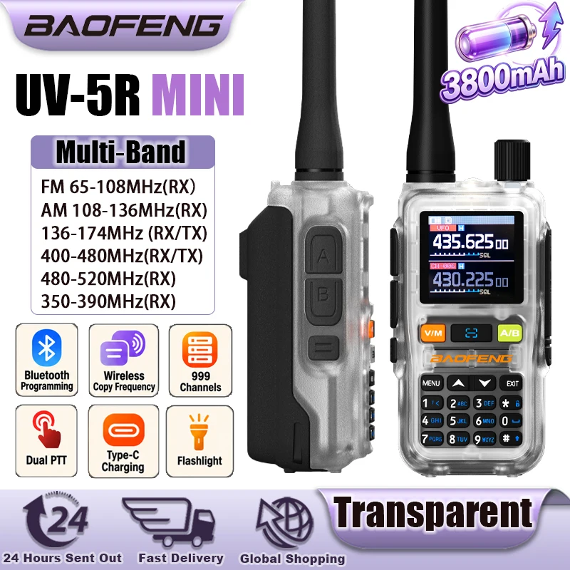 3800mAh Baofeng UV-5R Mini Walkie Talkie Bluetooth Programming Wireless Copy Frequency Dual PTT Band AM FM Portable Two WayRadio