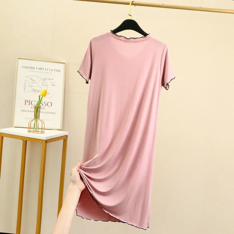 ฤดูร้อน Nightdress ผู้หญิง Modal Cotton ชุดนอนแขนสั้น Nightgowns ชุดนอนชุดนอนสบายๆหลวมฤดูใบไม้ผลิ Homewear PLUS ขนาด