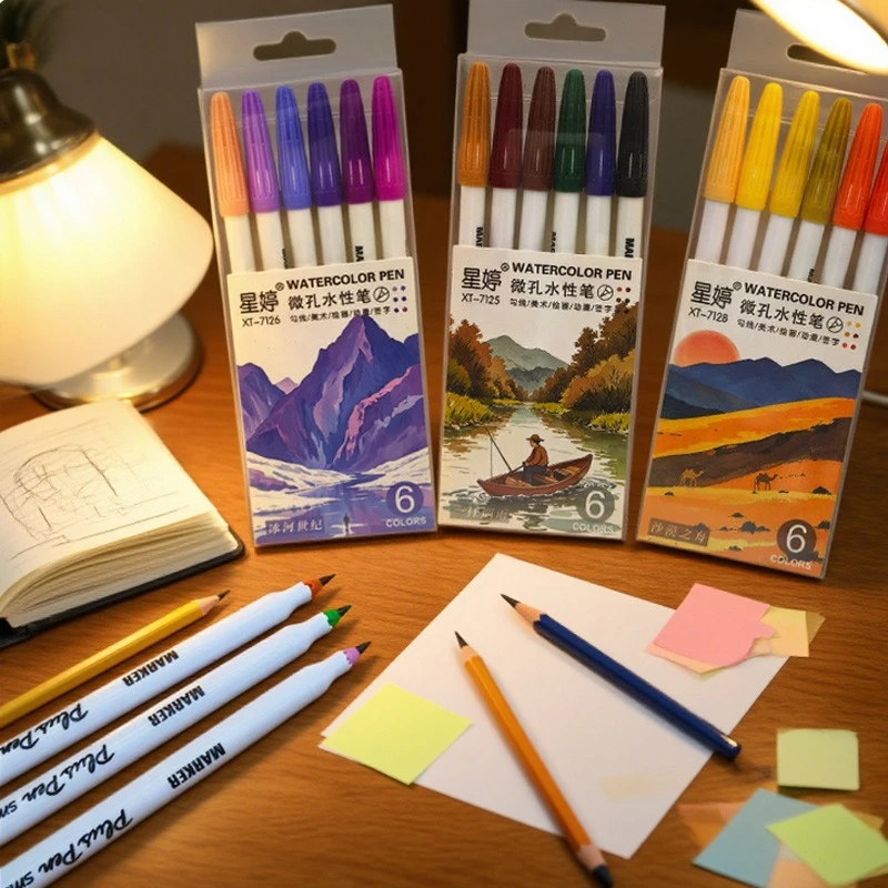 

6 Color Watercolor Pen Set Water-based Color Bright Easy To Carry Children's Paintings Graffiti Illustrations Travel Sketching