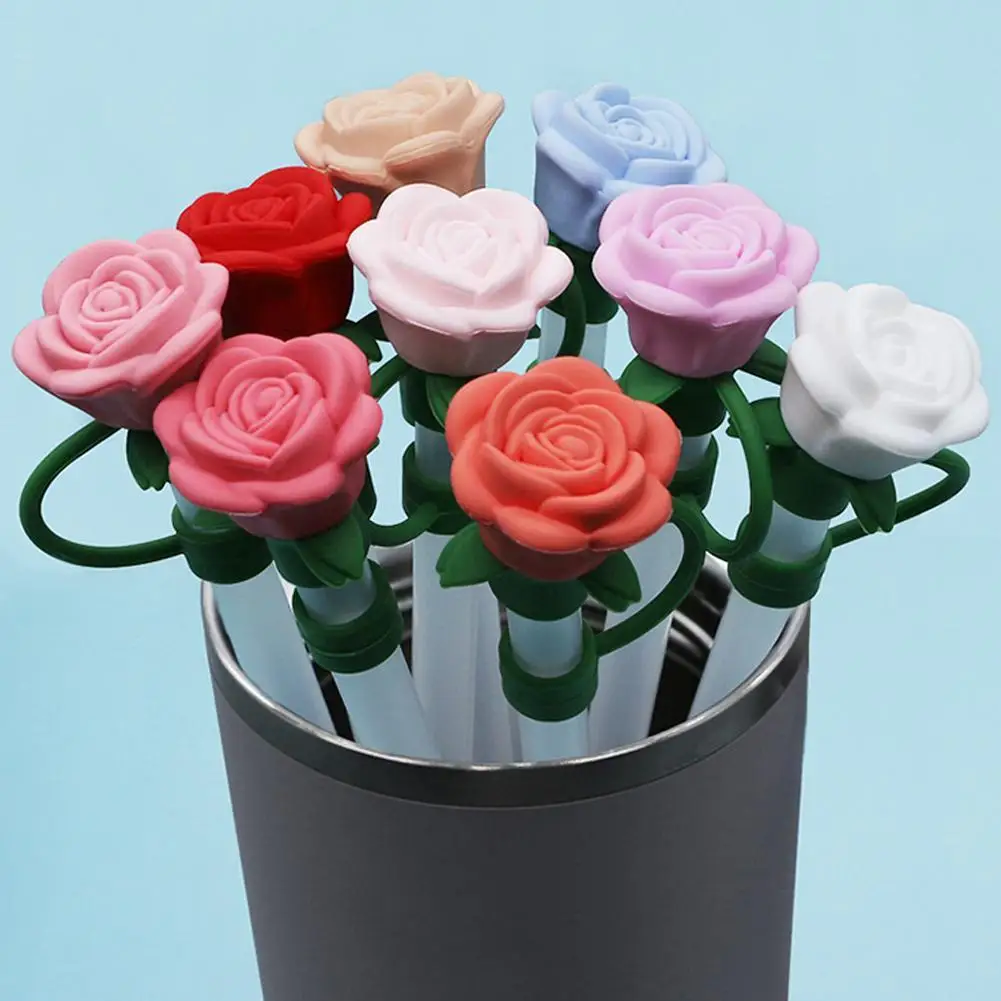 10mm Rose Flower Straw Cover For Stanley Silicone Heat-resistant Dust Proof Straw Plug Cap Cup Accessorie Valentine's Day Gift