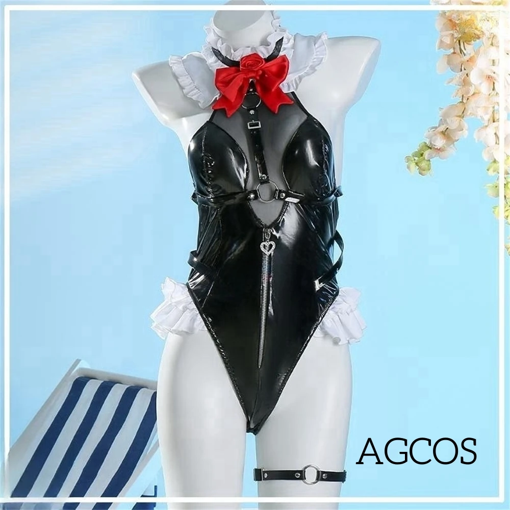 

AGCOS DEAD OR ALIVE Marie Rose Cosplay Costume Rose Swimsuit Woman Anime Roleplay PU Leather Swimwear Bikini Sexy Cosplay