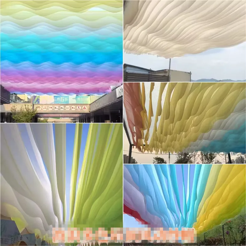 40M Color customization Colorful Ceiling Decoration Wave Gauze Curtain Hanging Sash For Wedding Party Event Site Layout view 6
