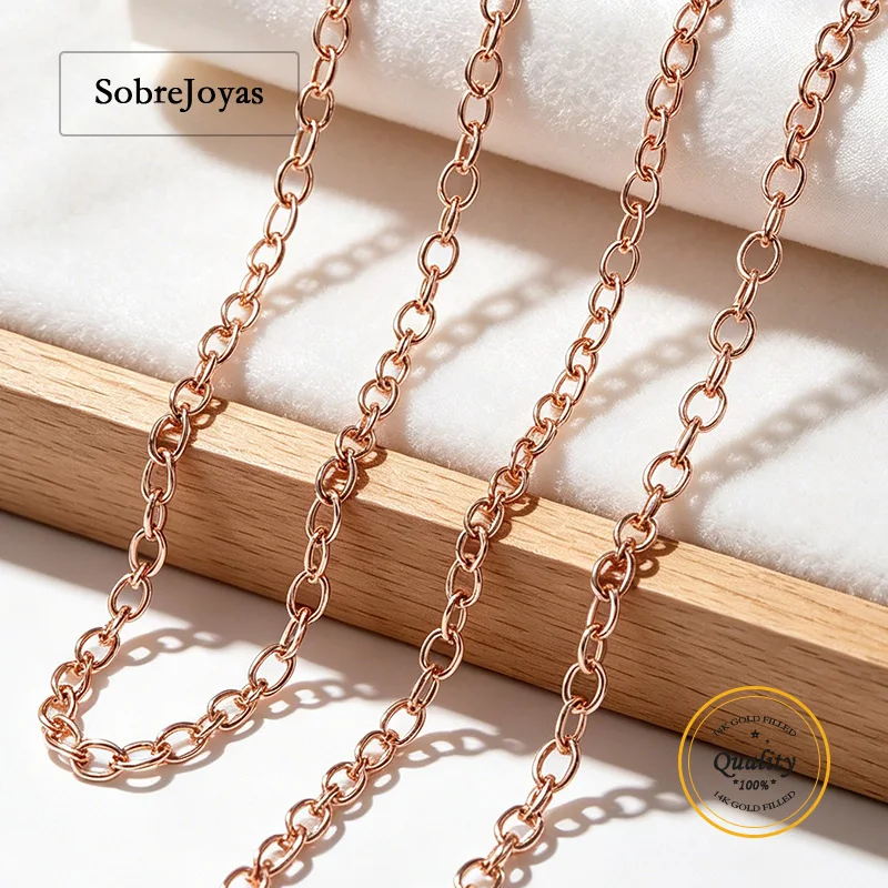 

14K Rose Gold Filled Cable Chain 1.2/1.6mm Width 1 Meter Length Oval Links Unfinished DIY Jewelry Findings for Wholesale Bulk