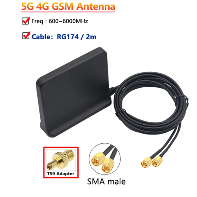 สัญญาณ Boost 5G 4G LTE 3G GSM Mimo Aerial High Gain 12Dbi 600-6000Mhz เสาอากาศ Omni WiFi ภายนอก (สีดําพร้อมอะแดปเตอร์ Ts9)