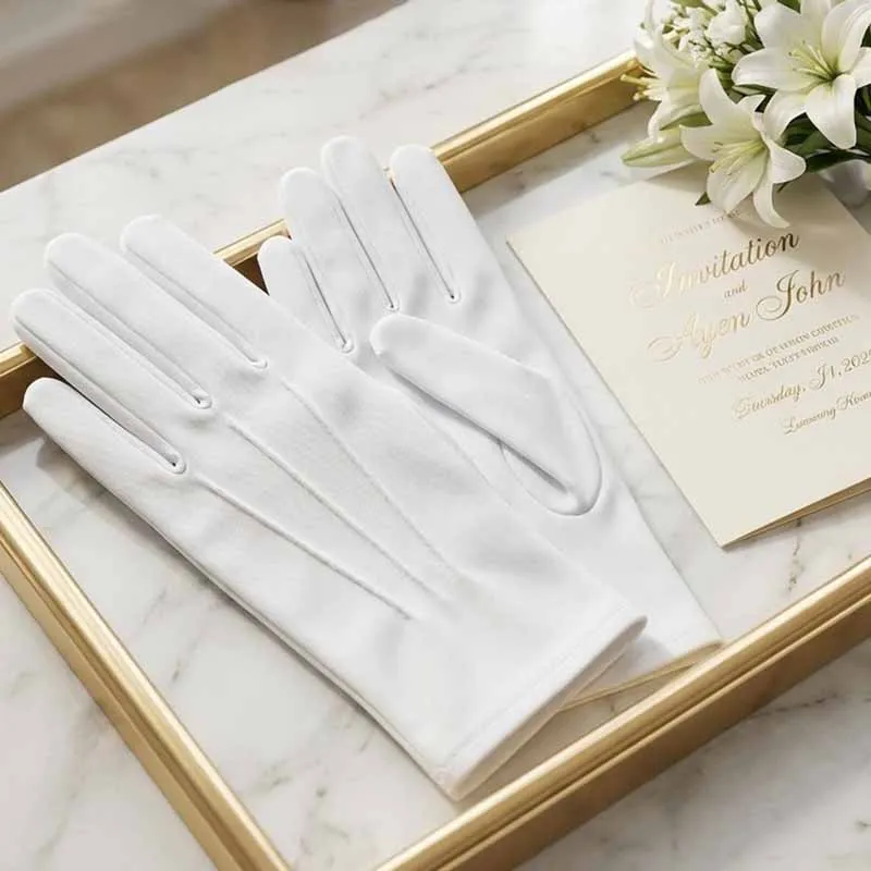 Women Thin Solid Elastic Striped Soft Short White Gloves Etiquette Jewelry Inspection Driving Sun Protection Stage Performances