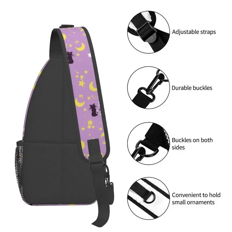 Customized Anime Moon Sailors Sling Bag Men Cool Moon Kitties Shoulder Chest Crossbody Backpack Cycling Camping Daypack