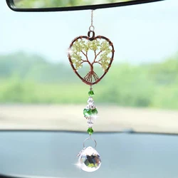Muy Bien Natural Green Dongling Gravel Tree of Life Crystal Pendant Quartz Gemstone Reiki Energy Car Hanging Ornament Home Decor