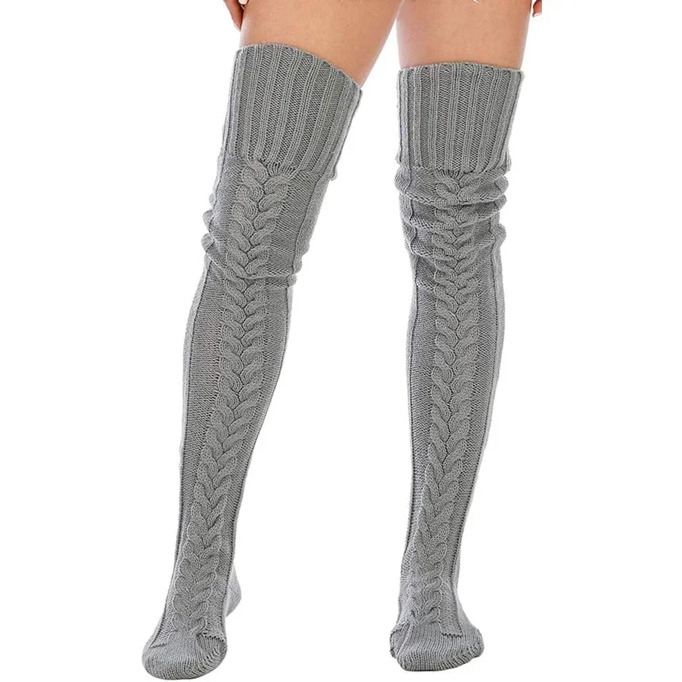 Women\'s Cable Knitted Thigh High Boot Socks Extra Long Winter Stockings Over Knee Leg Warmers