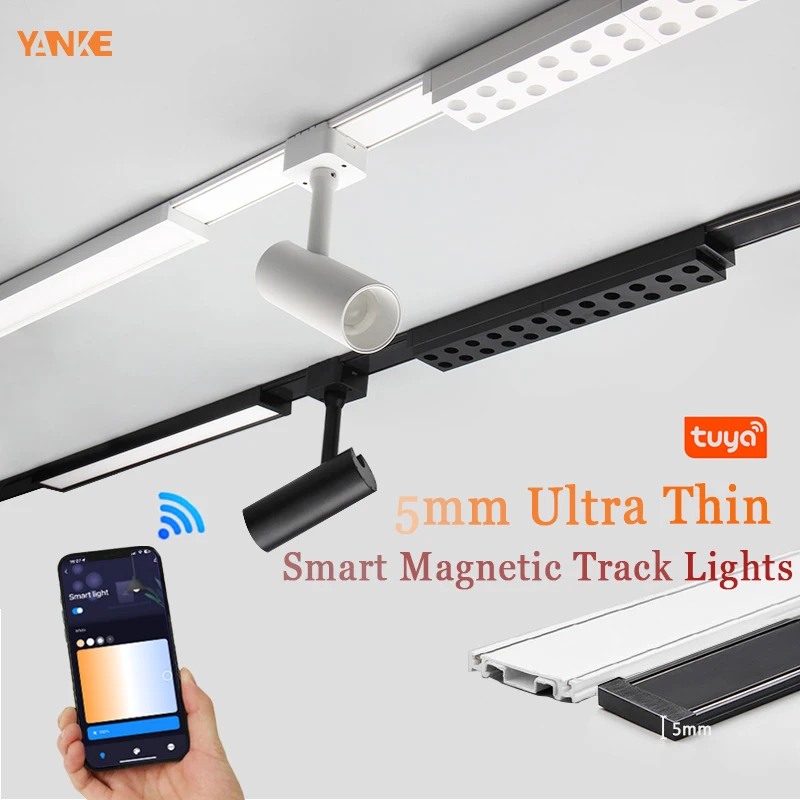 5mm Smart Magnetic Track Light Dimmable Rail Lamp Tuya Centralized Control Ceiling System Lights Fixtures DC48V for Home Bedroom