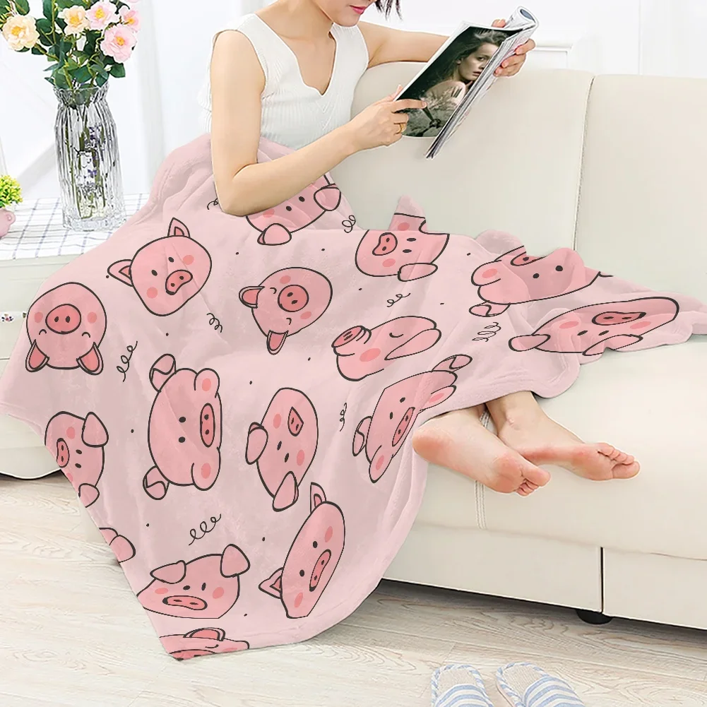 Cute Pig Pink Fleece Blanket Soft Warm Bedroom Throw Blanket on Bed Sofa Bedding Travel Sherpa Blankets for Adult Kids Quilt