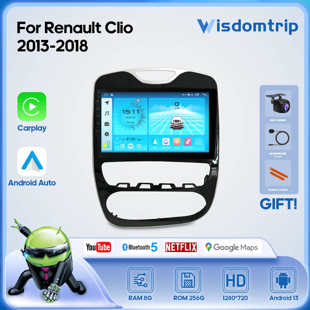 

For Renault Clio 2013-2018 car intelligent multimedia video player GPS 4G navigation radio WiFi CarPlay Android13 360 camera