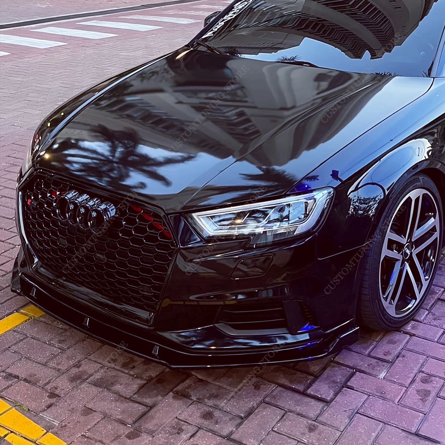 

Gloss Black Front Bumper Lip Spoiler Splitter Diffuser Retrofit For AUDI A3 8V Non S-line 2017-2020 Facelift Bodykits Tuning