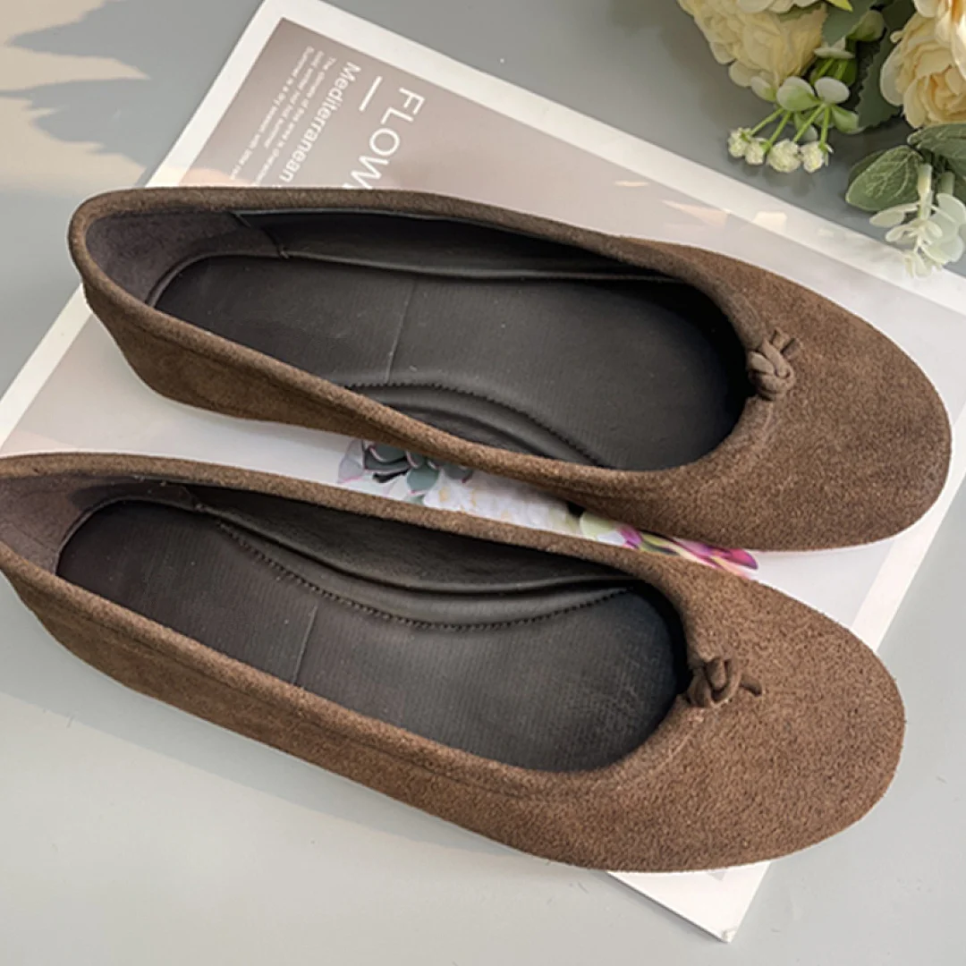 

Maxdutti French Minimalist Brown Suede Ballet Shoes Soft And Comfortable Genuine Leather Commuting Loafers Woman Shoes