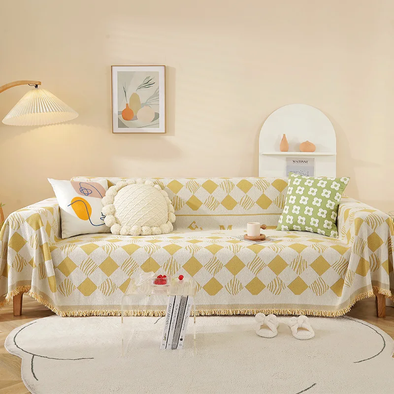 

Art Deco Chenille Sofa Throw Covers – Machine Washable, Pet Friendly Stylish Geometric Design Throw with Fringe