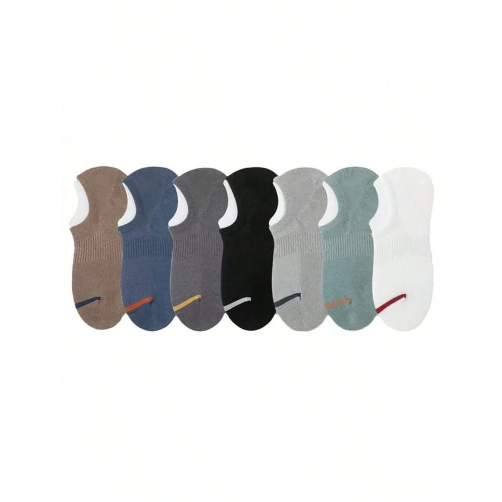 

7 Pairs Mixed Men's Striped Mesh Boat Socks, Thin Breathable Moisture-Wicking Seamless No-Show Ankle Socks, Non-Slip Mesh Casual Socks For Summer