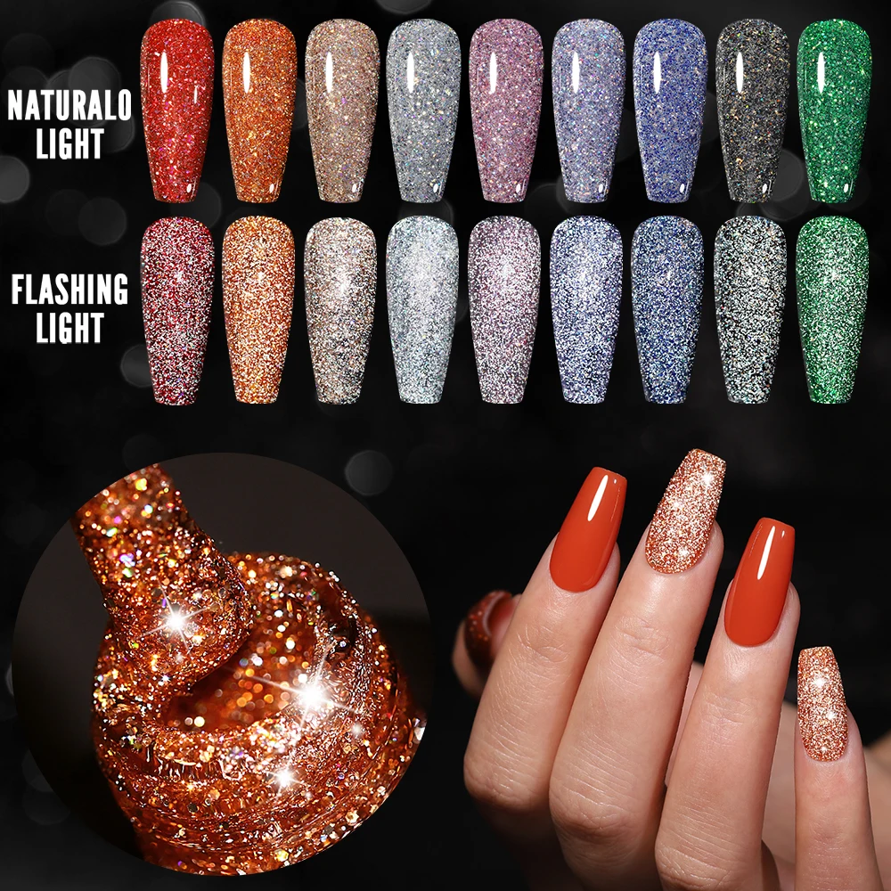 

YOKEFELLOW10ML Reflective Nail Gel Polish Glitter Effect Sparkling Soak Off Gel Semi Permanent For Manicure Nail Art UV Nail Gel