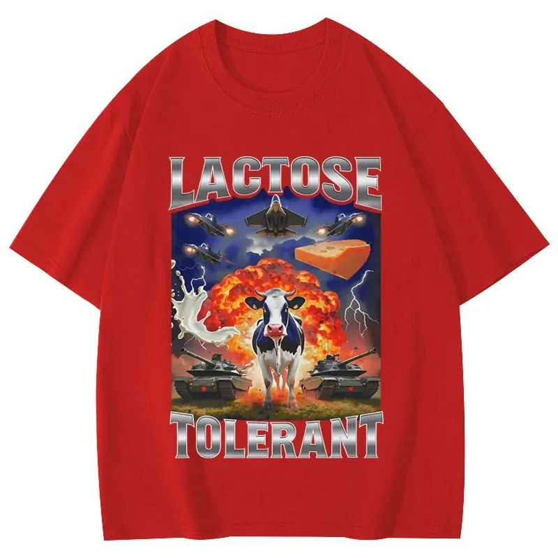 Lactose Tolerant Funny Cow Meme Graphic T Shirts Women's Fashion Vintage T-shirts Short Sleeve T-shirt Summer Streetwear Y2K Top