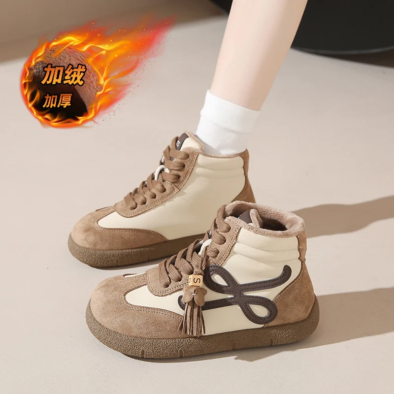 

CRLAYDK женские замшевые повседневные прогулочные туфли, модные зимние кроссовки на шнуровке с меховой подкладкой, уличные теплые зимние ботинки