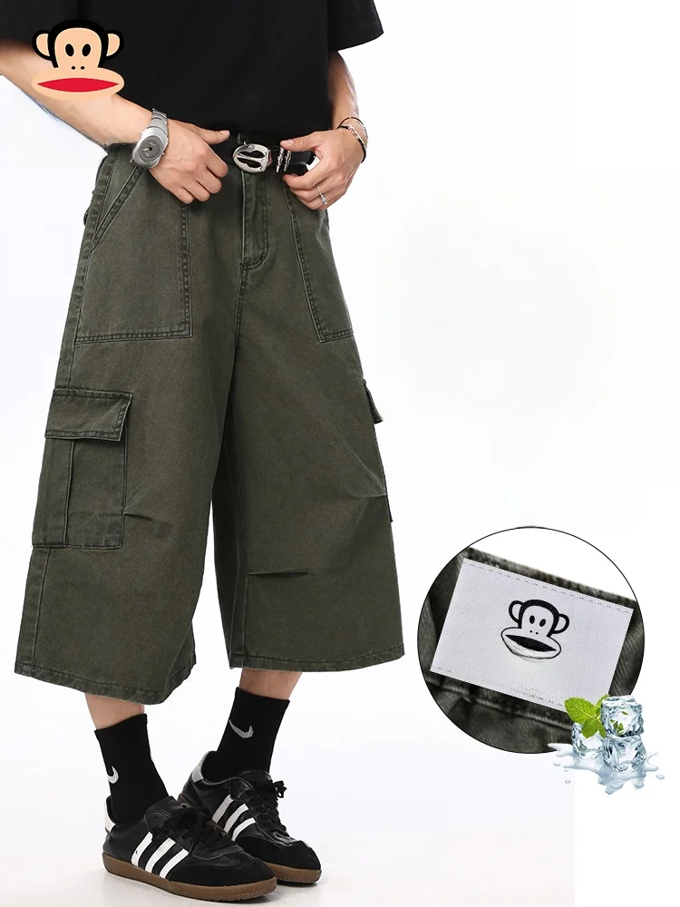 

PaulFrank Trendy Streetwear Cargo Pants Men's Summer Thin Loose Wide Leg Casual Trousers Breathable Comfortable Cotton Youth