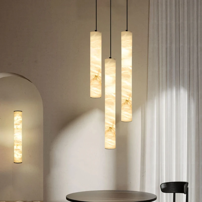 

Minimalist Spanish Long Alabaster Marble Chandelier Lighting,Lustre island Lining room Ceiling Decorative Fixtures Dimmable