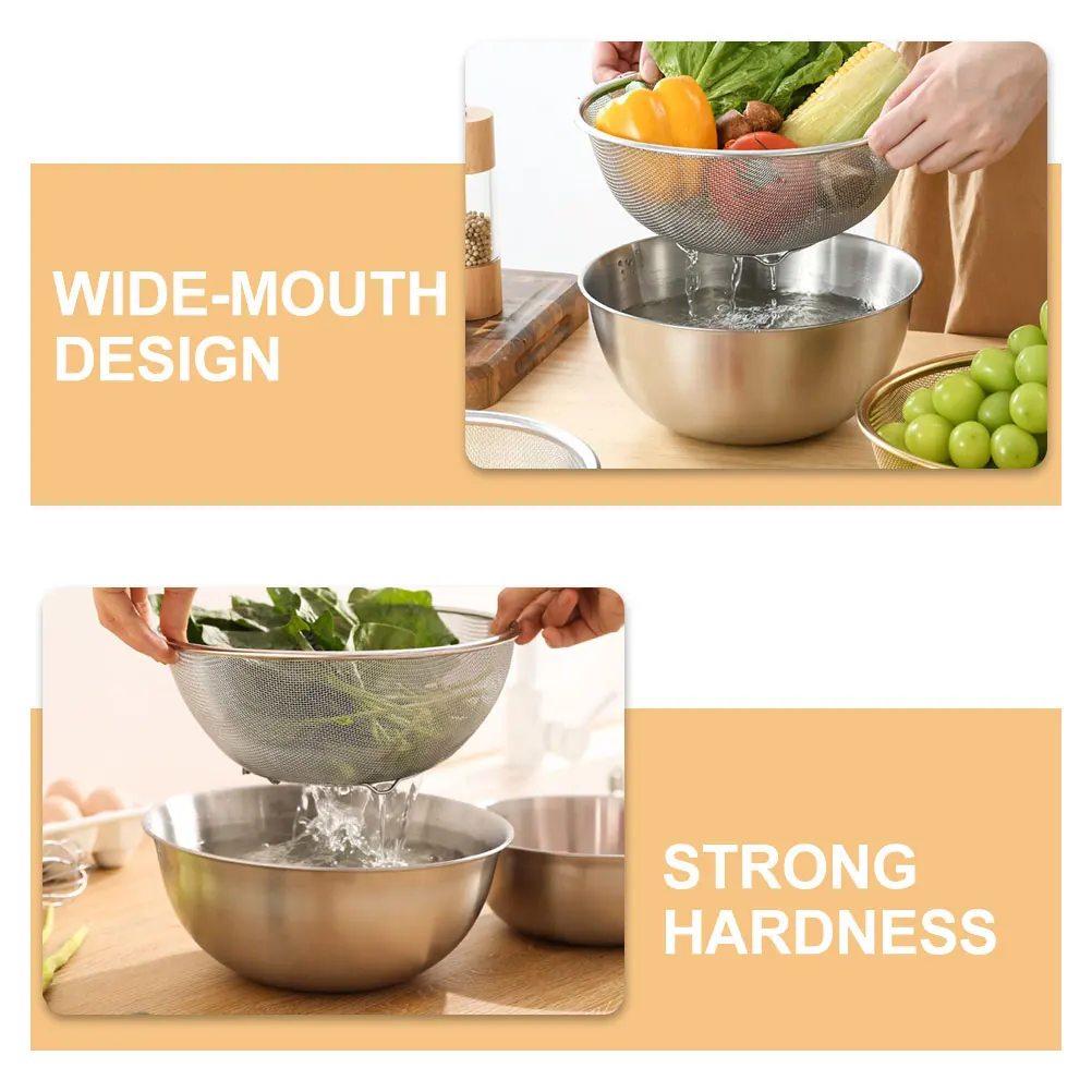 

Mesh Strainer and Bowl Drain Basket Rice Washing Sieve Filter for Kitchen Round with Stainless Steel