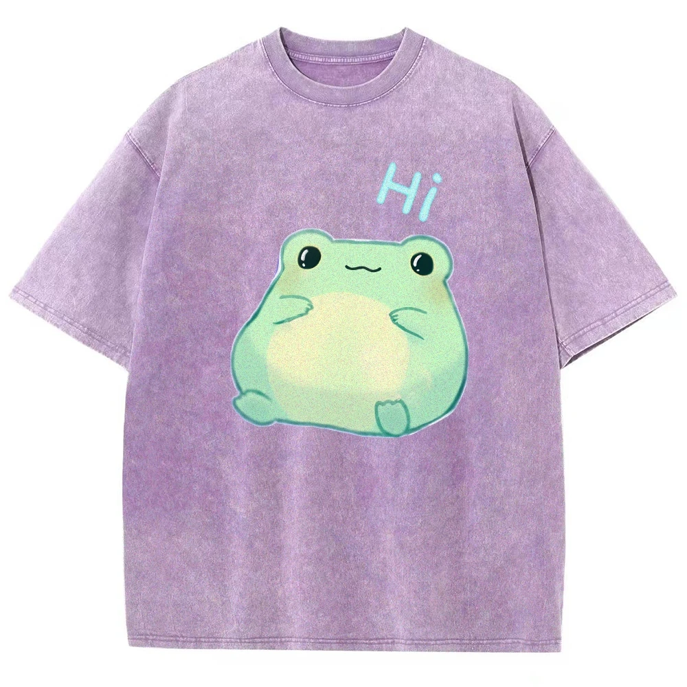 تي شيرت نسائي صيفي برسومات Y2K 100% سرير مغسول كبير الحجم مناسب مع نمط علامة مائية لطيف على شكل ضفدع قابل للتخصيص #6