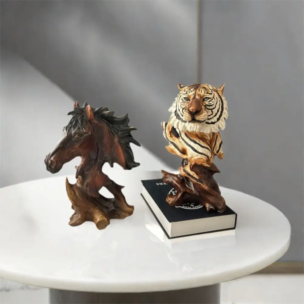 

Resin Simulation Animal Statue Luxury Vivid Tiger Lion Head Ornament Retro Miniatures Figurine Sculpture Cabinet